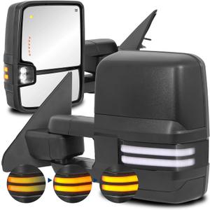 2PCS Black Towing Mirrors Power Heated Compatible for 2019-2024 Ram 1500 w/Dynamic Turn light, Puddle light,White DRL,BSM