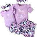 AMAWMW Big Sister Little Sister Matching Outfits Romper/Shirt+Shorts/Skirt+Headband Toddler Baby Girl Summer Clothes (5-6 Years, Big Sister, Purple)