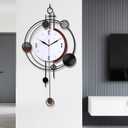 Wall Clock with Pendulum, Silent Quality Quartz Battery Operated, Round Analog Large Wall Clock for Living Room Kitchen Bathroom Bedroom Wall Home Decor, 15.4x28inch, Black