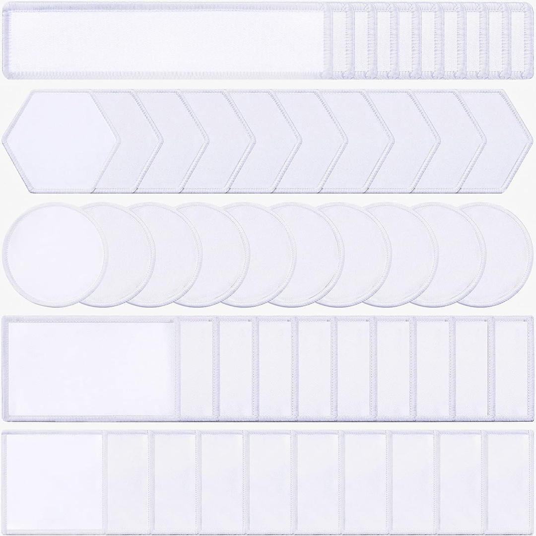 50 Pieces Sublimation Fabric Iron on Blank Patches Fabric Repair Sublimation Blank Patch Heat Transfer for Hats Clothes Uniforms Jeans Backpacks Dog Vest (White,Classic Series)
