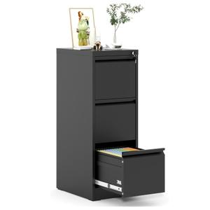 Garvee 3-Drawer File Cabinet with Lock, Heavy Duty Vertical Filing Cabinets for Home Office, Secure Locking Metal Steel Storage Cabinet for Letter/Legal Size File, Assembly Required, Black