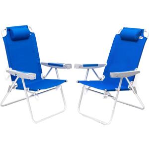 SUNNYFEEL 17" Tall Oversized Beach Chairs 2 Pack for Adults Heavy Duty 500 LBS, 5 Position, Portable High Folding Camping Chair with Cup Holder for Outdoor/Lawn/Trip, Foldable Sand Chairs for Adults (Navy Blue-2set)