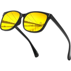 LVIOE Night Driving Glasses for Women Men, Anti Glare Night Vision Glasses Polarized Yellow Lens for Driving UV400 Protection (A01 Black Frame/ Night Vision)