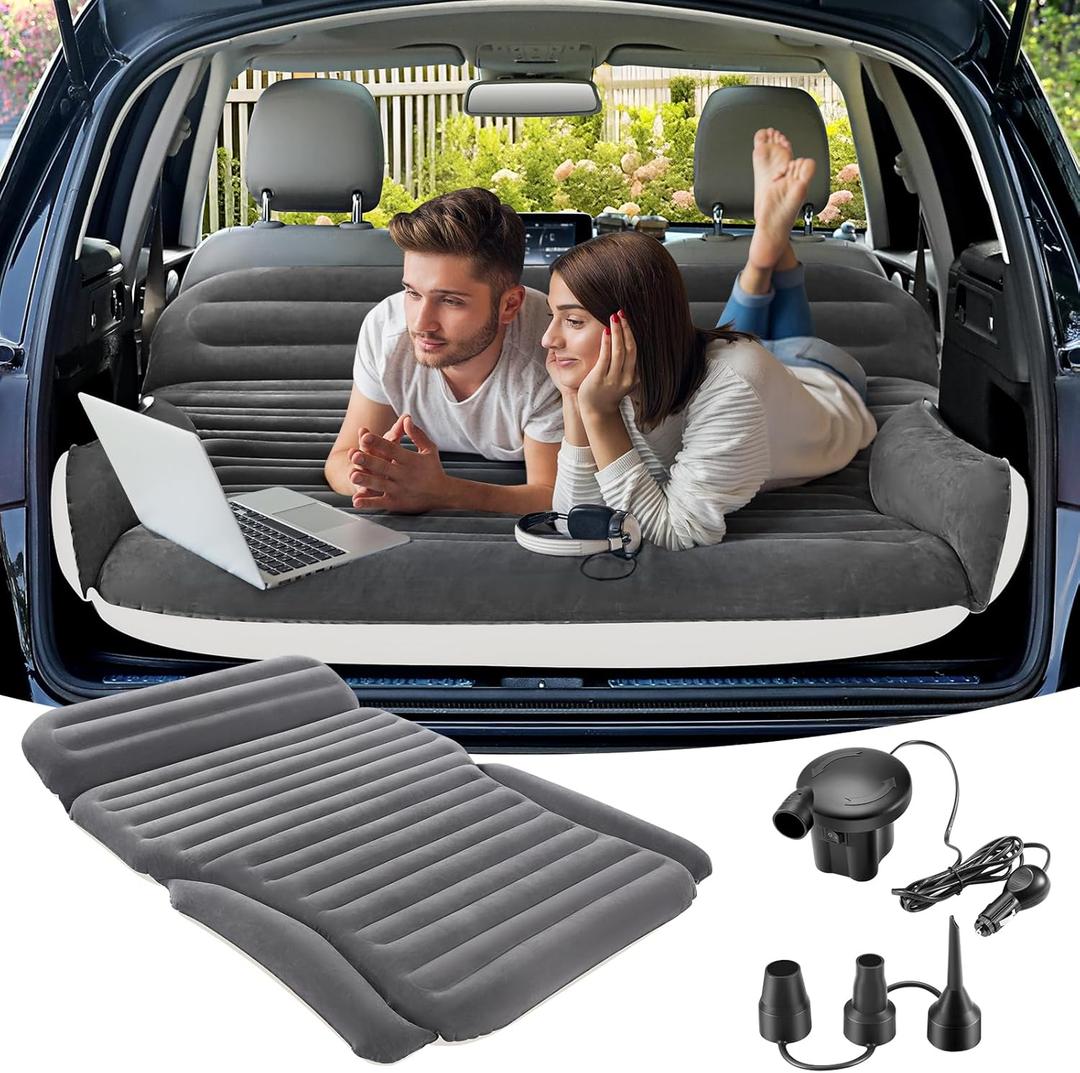 KMZ Inflatable SUV Air Mattress for Car, Truck & Camping  Portable Thickened Car Bed for Travel, Includes 2 Pillows & Electric Pump