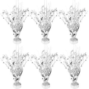 6 Pcs Metallic Foil Star Burst Table Centerpieces Patriotic Decoration for Wedding Birthday Graduation Veteran Day Memorial Day Holiday Party SuppliesSilver