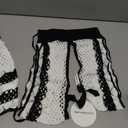 BreathSunny Womens Crochet Knit Slim Fit Swimsuit Coverup Tops and Shorts Set Summer 2026 Sexy V Neck Color Block Tie Front Swimwear Beach Swim Bathing Suit Cover Up 2 Pieces Sets White+Black M