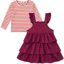 grehava Toddler Girls 2T Spring Dress with Easy-to-Wear Striped Long Sleeve Top Comfortable & Convenient for Busy Parents Burgundy 24M