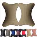 Car Neck Pillows Both Side Pu Leather 2pieces Pack Headrest Fit for Most Cars Filled Fiber Universal Car Pillow (Beige)