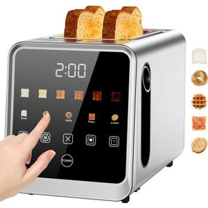 Toaster 2 Slice with Smart Digital Touchscreen & 1-Touch Memory | Stainless Steel 1.5" Extra-Wide Slots for Bagels & Artisan Bread | 900W for Fast, Even Toasting | Defrost, Reheat, Single-Slice Mode