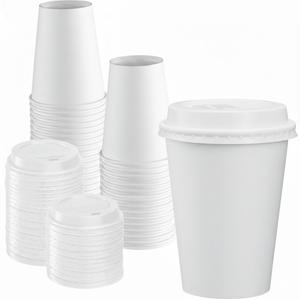 GUSTO [50 Sets - 12 oz. Disposable White Coffee Cups with White Lids- To Go Paper Hot Cups (Formerly Comfy Package)