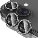 Tensea for iPhone 16 / iPhone 16 Plus Camera Lens Protector, 9H Tempered Glass Camera Cover Screen Protector, HD Clear, Metal Individual Ring for iPhone 16 6.1inch/16 Plus 6.7inch (Glitter Black-1pcs)