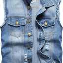 Ginsiom Men's Denim Vest,Sleeveless Jacket Slim Fit Vintage Casual Ripped Summer Jean Vest for Men, Size S
