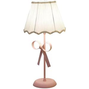 Nordic White Table Lamp for Girl Bedroom Single Cute Bow Pink Table Lamp with Fabric Shade Decorative Modern Bedside Night Light Coastal Nightstand Desk Lighting for Kids Bedroom Reading