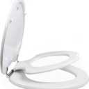 TinyHiney Potty Elongated Toilet Seat, Adult/Child, w/Chromed Metal Hinges (Elongated White)