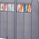 SLEEPING LAMB 60'' Hanging Garment Bags for Closet Storage Sealed Completely Jackets Coats Suits Clothes Rack Cover for Wardrobe with Clear PVC Window, 2 Packs, Grey (Hanging Rod Not Included)