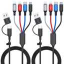 6 in 1 Multi Charging Cable 2Pack - 6FT USB Cable 3A Charger Cable Braided Universal USB A/C Charging Cord With 2*IP/Type C/Micro USB Port for Cell Phone/Tablets