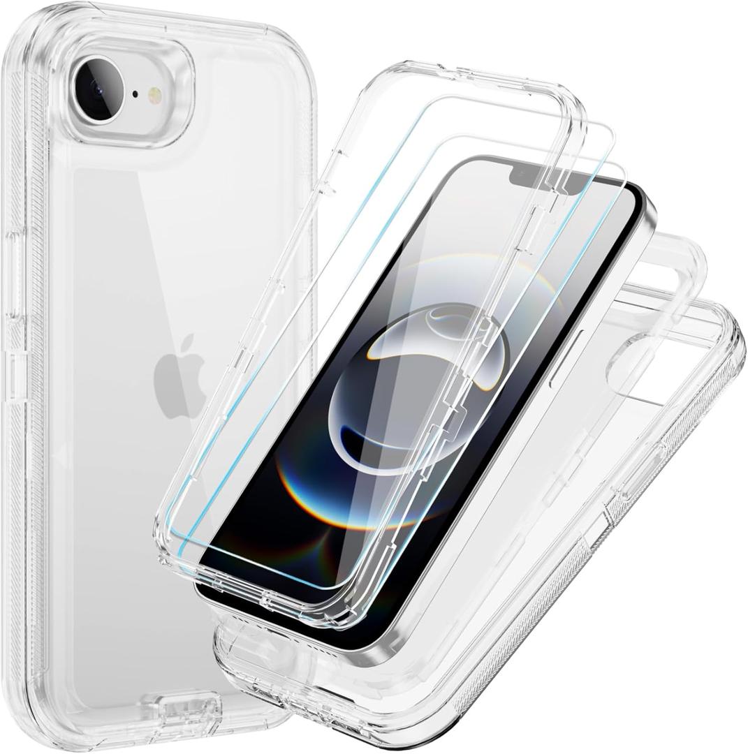 Compatible with iPhone 16e Case with HD Screen Protector, Heavy Duty Shockproof [3 in 1] Clear Phone Cases for iPhone 16e 6.1" (Clear)