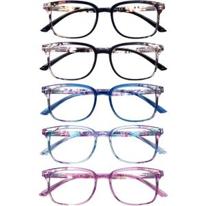 5 Pack Reading Glasses Blue Light Blocking for Women,Computer Readers with Spring Hinge, 1.0 x