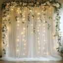 Patioman 10x10ft White Tulle Backdrop Curtain with String Lights, Wrinkle-Free Sheer Wedding Backdrop for Birthday Parties, Baby Showers, Bridal Showers, Photo Shoots and Home Decorations, White, Pack 4
