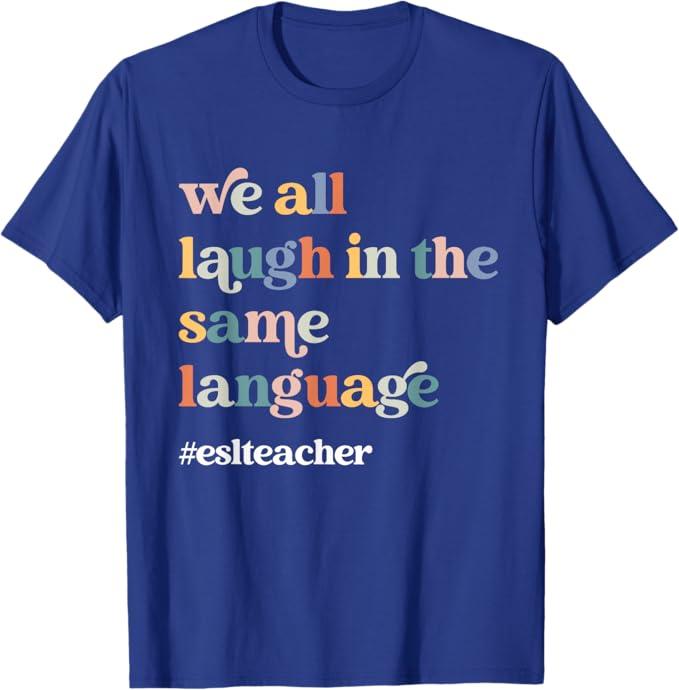 ESL Teacher ESOL Student Cute Retro Back To School First Day T-Shirt, (Blue, L)