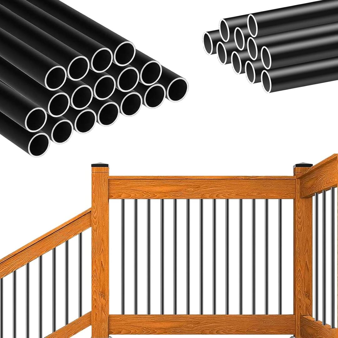 25 Pack Deck Balusters 36" x 3/4" Round Staircase Baluster, Diameter 3/4" Metal Deck Spindle and Stairs Railing,Hollow Round Black Deck Balusters for Deck Railing Porch