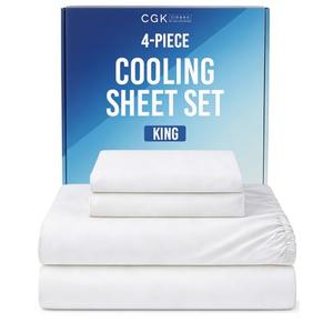 Cooling Sheets Set King Size - 4 Piece Summer Bed Sheets for Hot Sleepers - Cooling Bedding Set - Soft, Breathable, Lightweight - 1 Flat & 1 Fitted & 2 Pillowcases - Deep Pockets 8" to 16" - White"