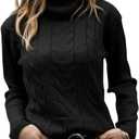 Langwyqu Womens' Turtleneck Long Sleeve Cable Knit Sweaters (Small, Black)