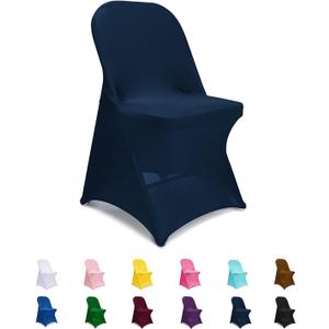 Folding Chair Covers Navy, Spandex Chair Slipcovers 6 PCS, Universal Fitted Chair Slipcovers for Wedding, Party, Banquet, Holidays, Celebration