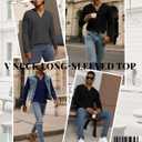 Ficerd 3 Pack Men's Big and Tall V Neck Shirts Cotton Long Sleeve Tops Plus Size Lightweight T-Shirts Casual Basic Tees (X-Large, Black, Dark Gray, Navy Blue)