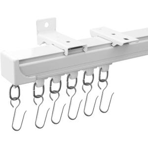 MaKefeile Ceiling Curtain Tracks 12FT,Curtain Track Wall Mount,Ceiling Mounted Sliding Door Curtains Rails Outdoor Extra Long Curtains Rod Room Divider Track for Living Bedroom with Hooks, White