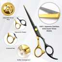 Wenshall Professional Black Gold Hair Scissors 6.89" Teeth Japanese Stainless Steel Multifunctional Salon Thinning Scissors Straight Shears Tools for Men Women Home Salon Barber