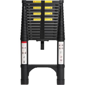 BOCOM 14.5 FT Aluminum Telescoping Ladder, Lightweight Multi-Purpose Collapsible Extension with 2 Triangle Stabilizers, Heavy Duty 330 lbs Max Capacity, Ideal for Home, RV, and Outdoor Work Black
