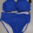 Tempt Me Women Bandeau Bikini Set Twist Strapless Two Piece Swimsuit High Cut High Waisted Bathing Suits, Royal Blue, Medium 