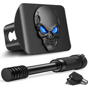 OGYE Metal Skull 3D Emblem Hitch Cover Fits 2" Receivers(with 5/8" Pin Dia Anti-Theft Trailer Hitch Lock,Blue Eye)