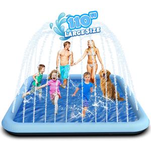 110" Splash Pad for Kids, Outdoor Sprinkler & Inflatable Pool, Extra Large Water Play Mat with Thicker Material for Dogs & Kids, Summer Backyard Fun for Toddlers & Families (Blue)