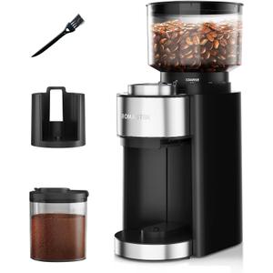 Aromaster Burr Coffee Grinder, Electric Conical Coffee Bean Grinder for Home Use, with 25 Grind Settings, 3-Ears Portafilter Holder, Anti-static Design, Adjustable 2-12 Cups Timer, Cleaning Brush