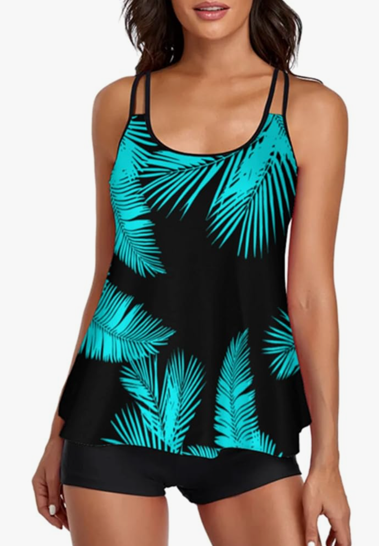 Tankini Swimsuits Tummy Control Flowy Swimwear Two Piece Bathing Suits Swim Tank Top with Boyshorts XL