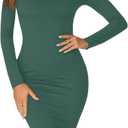 LYANER Women's Square Neck Long Sleeve Fall Elastic Knee Length Bodycon Bodice Mini Dress, Small, Dark Green