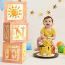 Honoson 3 Pcs First Trip Around The Sun Birthday Decorations for Boy Girl, One Balloon Boxes for 1st Birthday, Cake Smash Backdrop Baby Shower Photo Prop Supply
