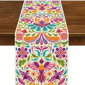 Nepnuser Cinco De Mayo Table Runner 108Inches Long Day of The Dead Decorations Mexican Fiesta Party Supply Island Altar Ofrenda Decor - Pack of 4