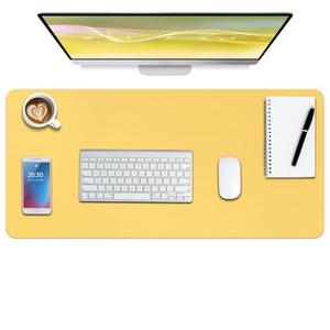 Boutilon Leather Desk Pad Protector,Non-Slip Mouse Pad,Laptop Desk Pad,Office Mouse Mat,Waterproof Leather Desk Blotter,Desk Writing Pad for Office and Home (S-Yellow,24"x 14")