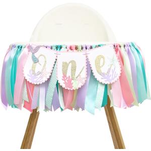Mermaid One High Chair Banner for Baby Girl's - Under the Sea Ocean Theme Party Supplies, Reusable First/1st Birthday & Baby Shower Decoration, Mermaid-Themed Celebration