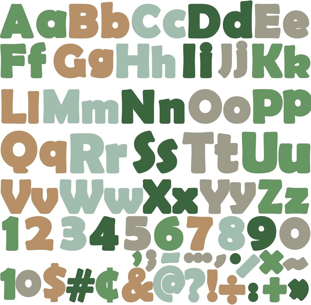 260 PCS Bulletin Board Letters for Classroom 4 Letter Combo Pack Set Sage Green Eucalyptus Classroom Decoration Alphabet Number Symbol Letter for Bulletin Board Cutout Card for Classroom Decor