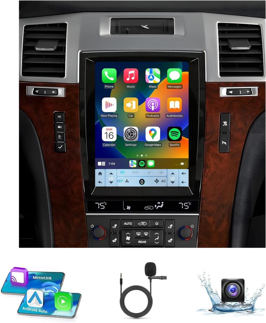 9.7" Android 14 Car Radio Compatible with Cadillac Escalade 2007-2014, Wireless CarPlay/Android Auto, 4G+64G, GPS, BT, Supports Steering Wheel Control & Backup Camera