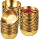 50 PCS Round Golden Sauce Bowls, 3.2 x 1.2 Inches Stainless Steel Dipping Sauce Cups, Reusable Metal Ramekins, Bowls for Ketchup, Marinara, BBQ Sauce, Appetizers, Facial Bowl for Esthetician Use