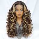 Felek Honey Blonde Wig Long Synthetic Loose Wave Lace Front Wigs for Black and White Women Ombre Brown 13x6 HD Transparent Lace Frontal Wigs Pre Plucked Wear and Go Glueless Curly Wig 24 inch P4/27