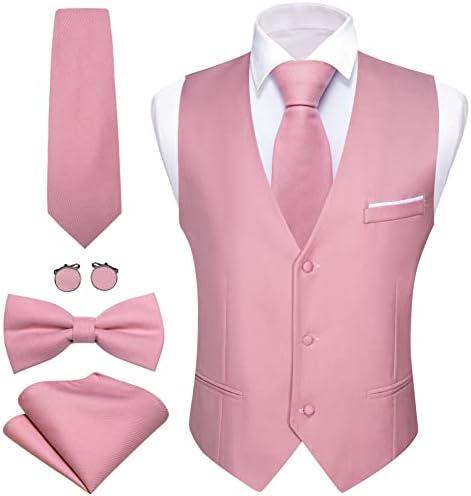 Barry.Wang Mens Formal Business Suit Vest Slim Fit Casual Solid Color Dress Waistcoat Tie Bow Tie Set Wedding Party, Small