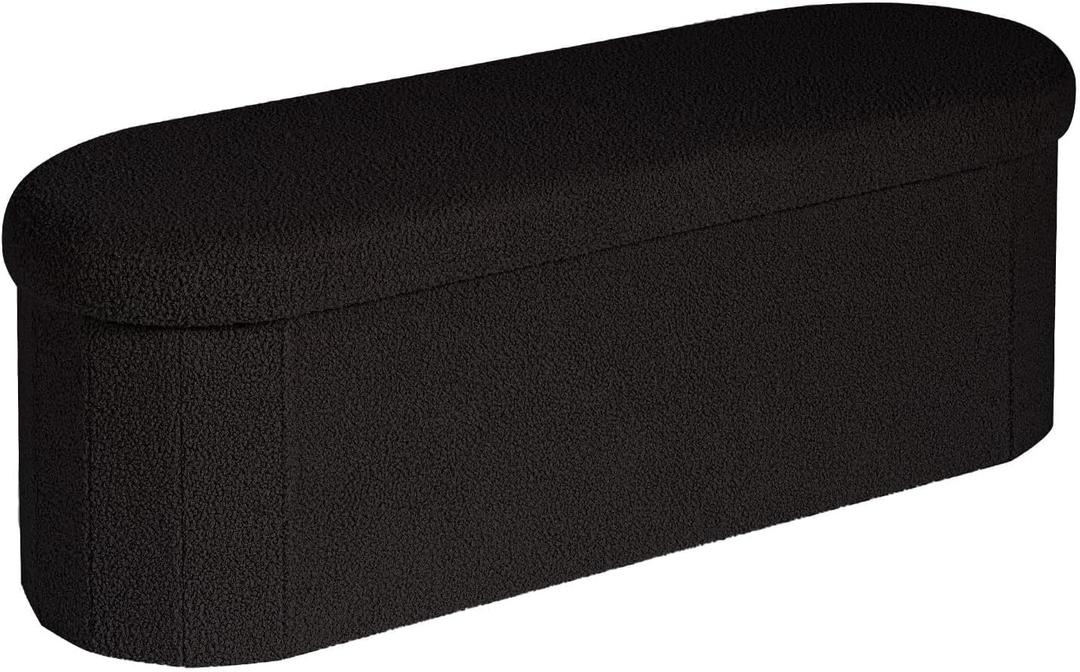 B FSOBEIIALEO Ottoman with Storage for Living Room, Sherpa Folding Storage Ottoman Foot Rest, 43.3 Inches Collapsible Bedroom Bench Black, 43.3"*15"*15"