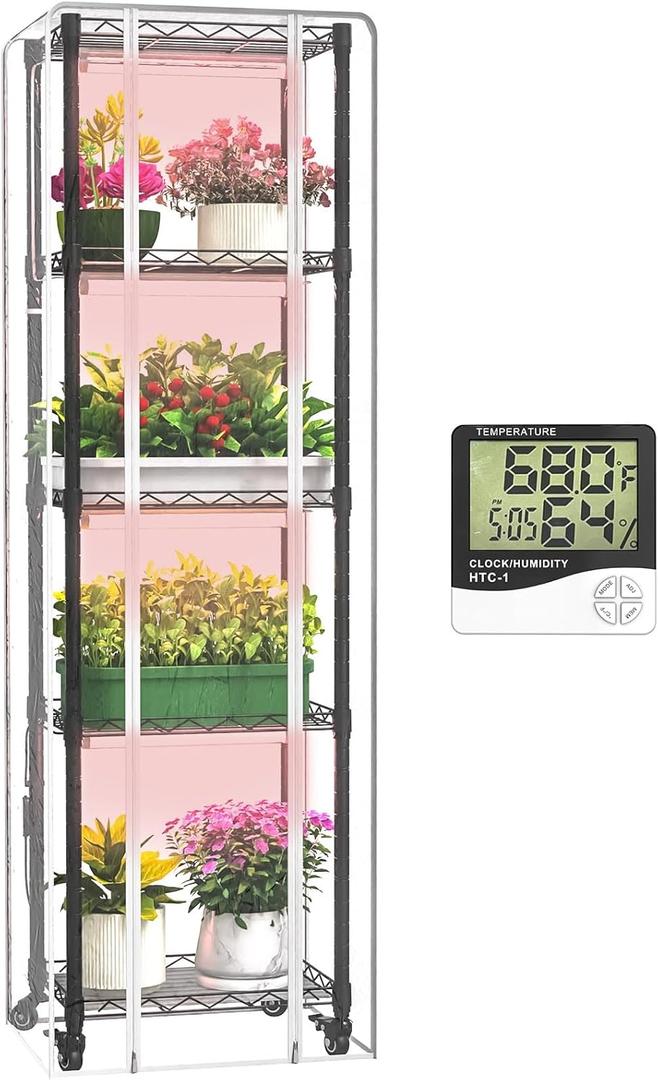 Indoor Greenhouse with Grow Lights,with 40W Full Spectrum Growing Lamps for Seed Starting , 5 Tier 15.7" L11.8" W62.3" H Mini GreenhouseGrow Light Shelf with Tent and Thermometer