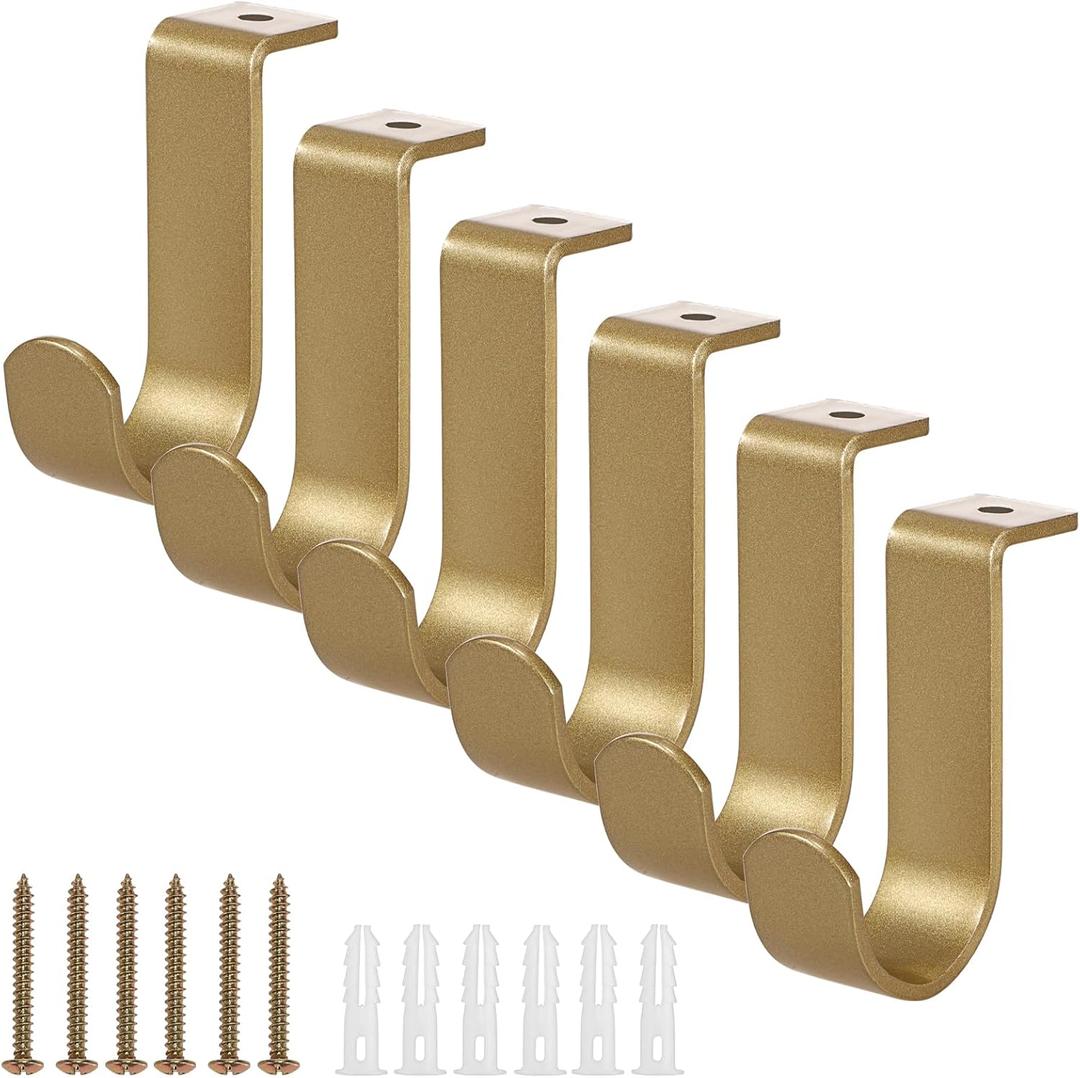 Sumnacon 6 Pcs Ceiling Mount Curtain Rod Brackets,Metal Single Curtain Rod Hanging Brackets for 5/8-1Inch Rods, Heavy Duty Rod Bracket for Living Room Bedroom Curtain Drapery Rod, Gold